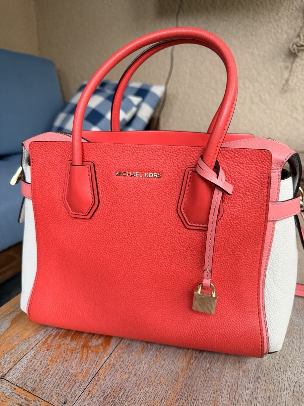 Michael Michael Kors Medium MERCER BELTED TRICOLOR PEBBLE LEATHER SATCHEL